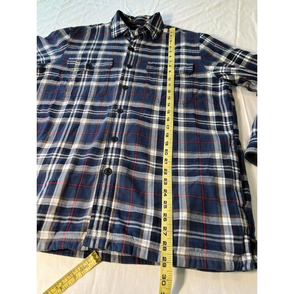 LL Bean Fleece Lined Flannel Shirt Jacket Mens Med Shacket Plaid Blue Red - Picture 5 of 9